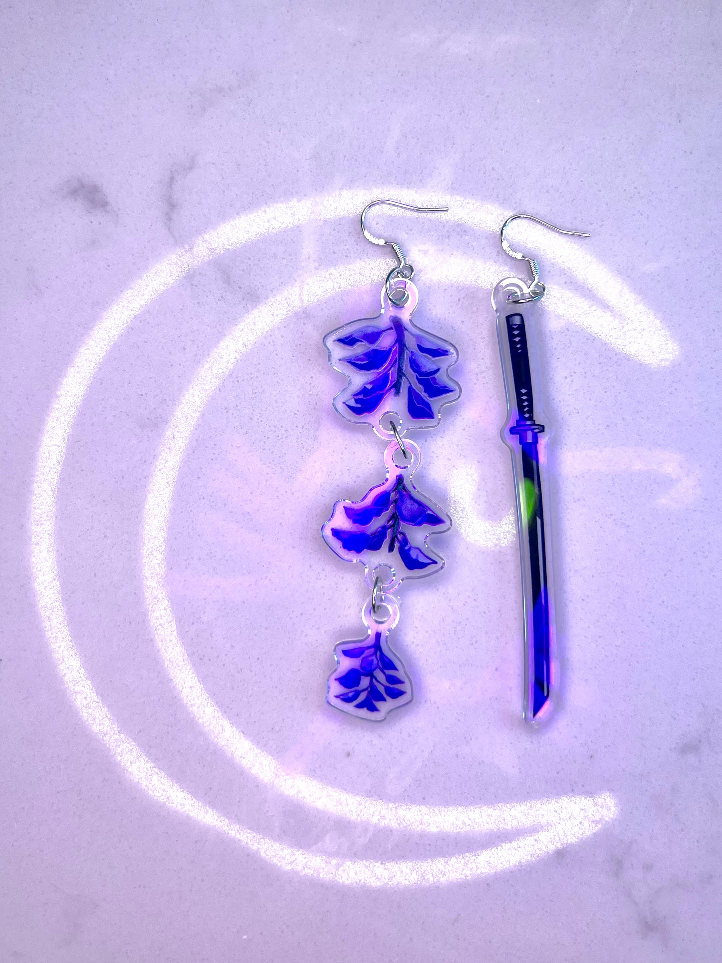 Katana and Wisteria Asymmetrical Earrings